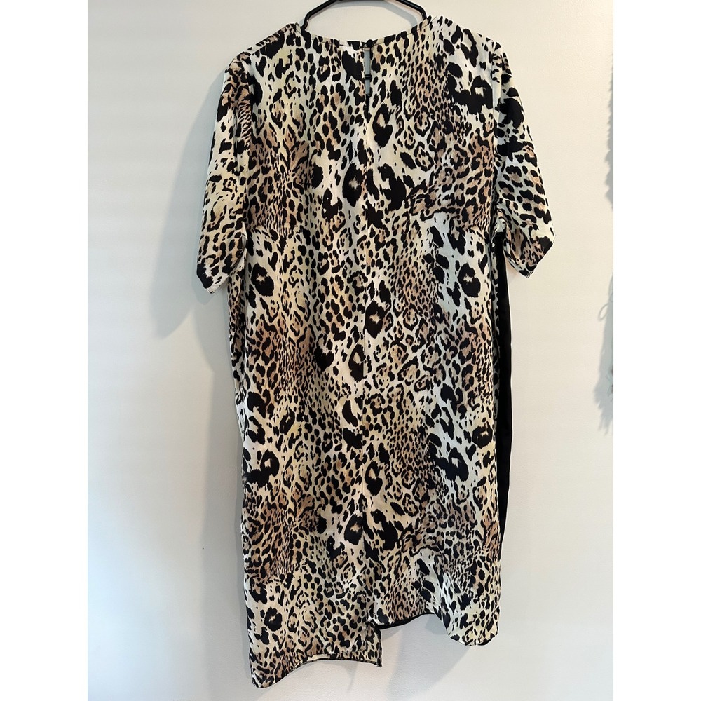 ASOS Curve Womens Size 20 Leopard Print Colorblock Asymmetric Step Hem Dress - Picture 2 of 4